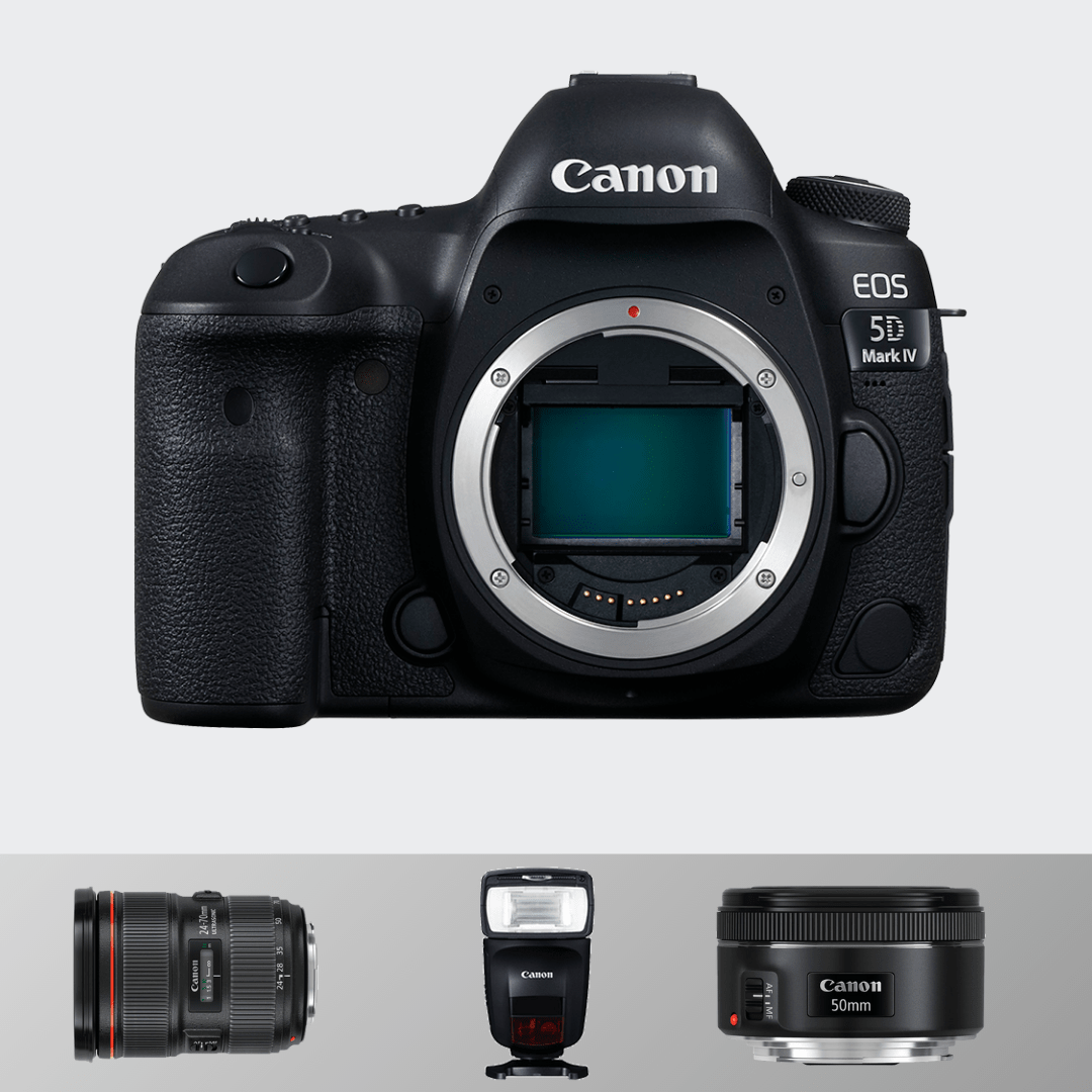 Canon 5d Mark IV + 24-70(F 2.8) + 50 mm(1.8) + Flash Light